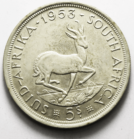 1953 South Africa 5 Five Shillings Silver Coin KM# 52