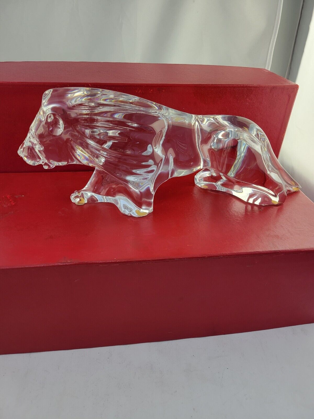 Baccarat Crystal 11" Standing Lion Figurine Sculpture w/Box Heavy France