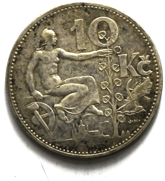 1930 Czechoslovakia 10 Ten Korun Silver Coin KM# 15
