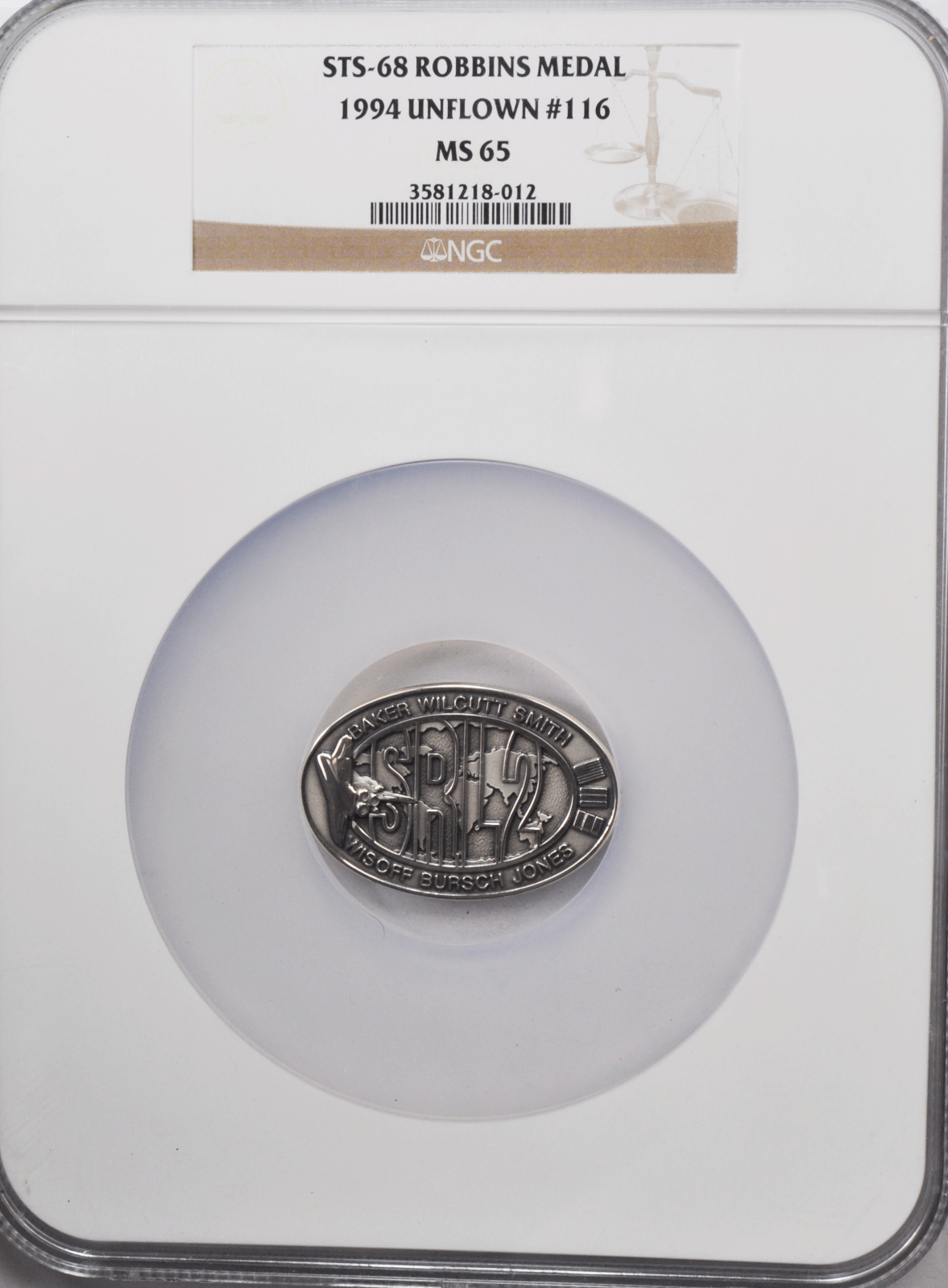 1994 STS-68 Robbins Silver Space Medal Unflown #116 NGC MS65 Endeavour