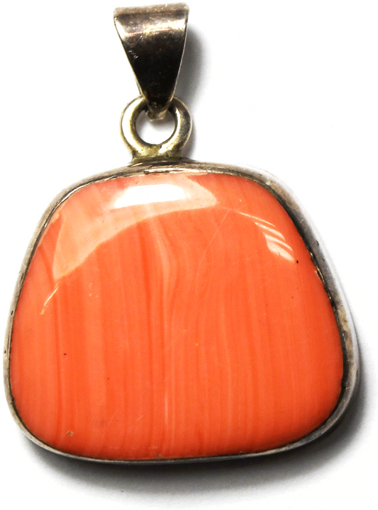 Sterling Silver Mexico ATI Pink Coral Pendant 27mm x 33mm