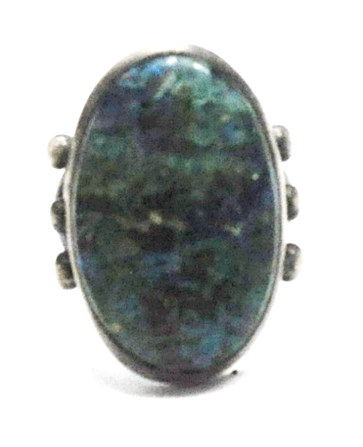 Vintage Sterling Silver Oval Chrysocolla Solitaire Ring 26mm Size 6