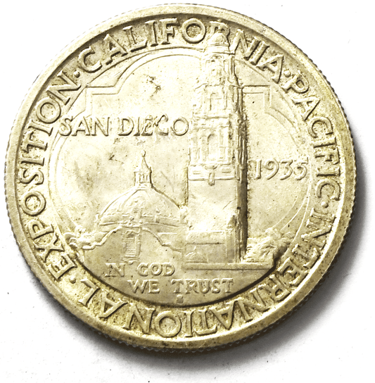 1935 S 50c San Diego Commemorative Silver Half Dollar AU