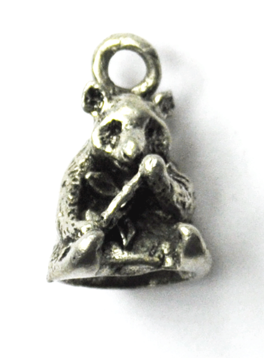 Sterling Silver 3-D Panda Bear Eating Bamboo Microsculture Charm 17mm x 11mm