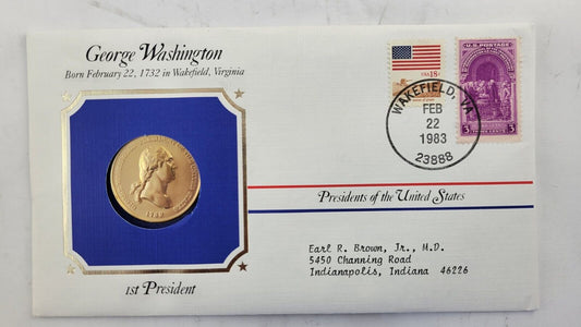 G Washington Presidential Covers Medal Postal Commemorative Society Gold Plated