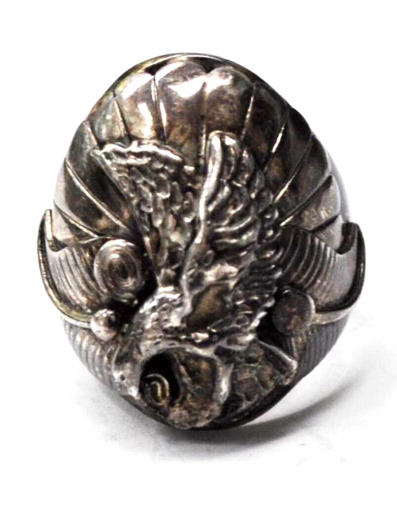 Vintage Sterling Silver Running Bear Eagle Domed Ring 30mm Size 11