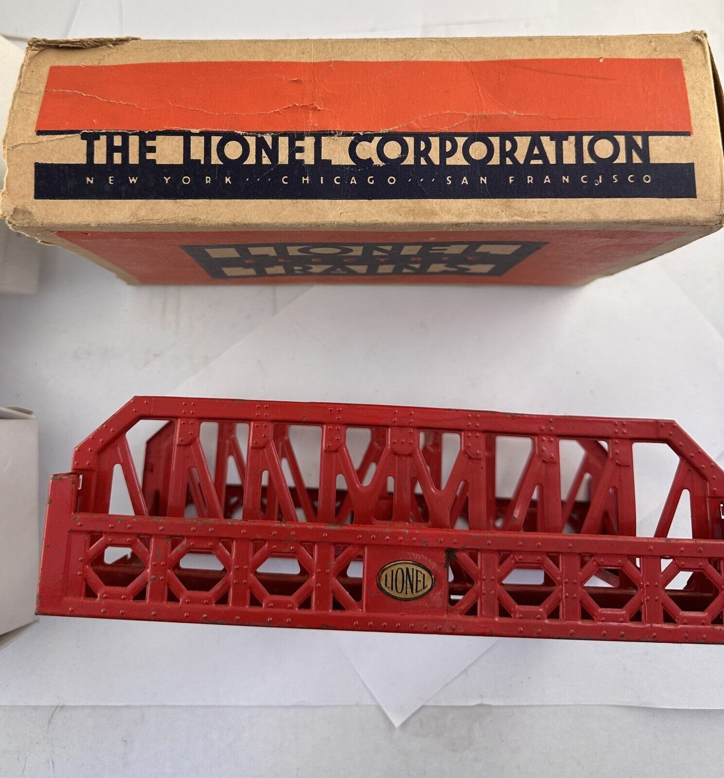 LIONEL PREWAR O-GAUGE 270 SINGLE SPAN ALL METAL RED TRUSS BRIDGE W/NICKEL TRIM