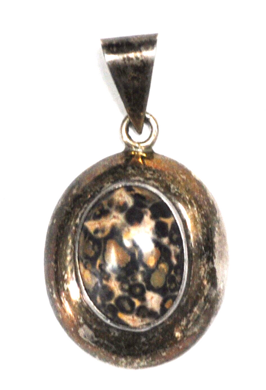 Sterling Silver TS-45 Mexico Leopard Jasper Oval Pendant 58mm x 33mm