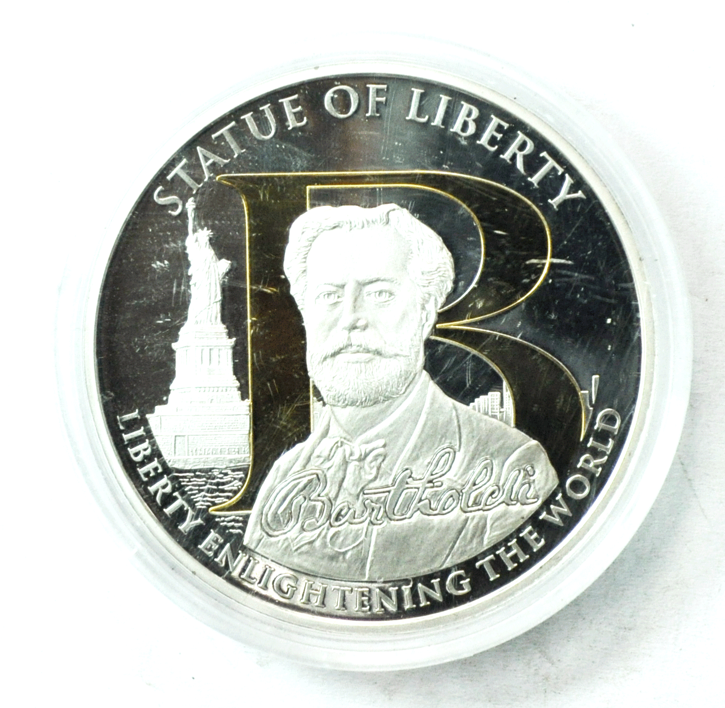 American Mint Bartholdi Statue of Liberty Silver Plate Two Tone Medal 40mm