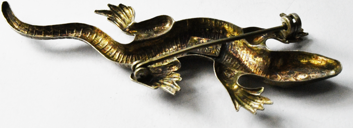 Sterling Silver Vintage Lang Lizard Chameleon Brooch Pin 3" x 28mm