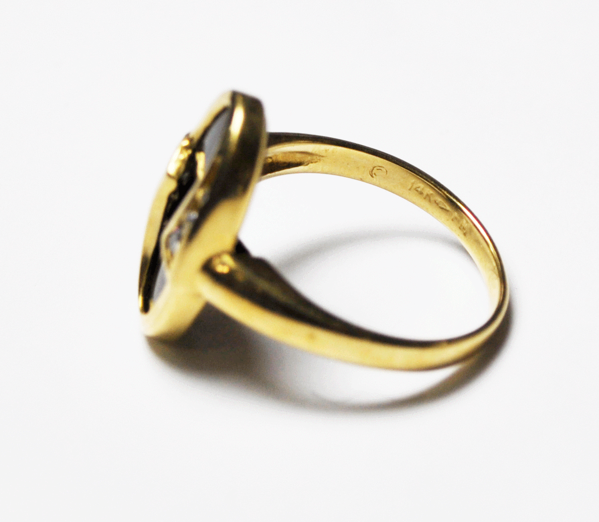 Beautiful 14k Yellow Gold Black Onyx .22ctw Diamond Oval Ring 17mm Size 6