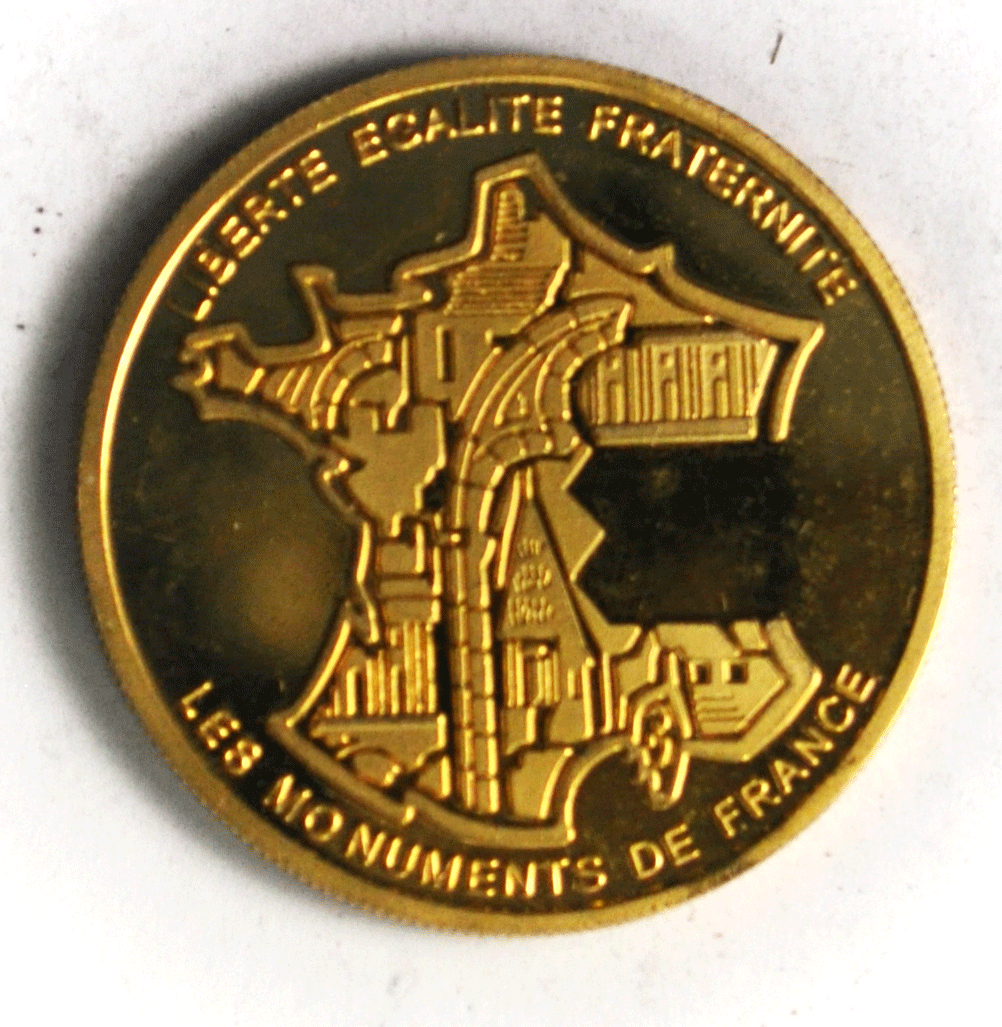 Notre Dame Paris France Cathedral Monuments Gold Tone Proof Medal 40mm