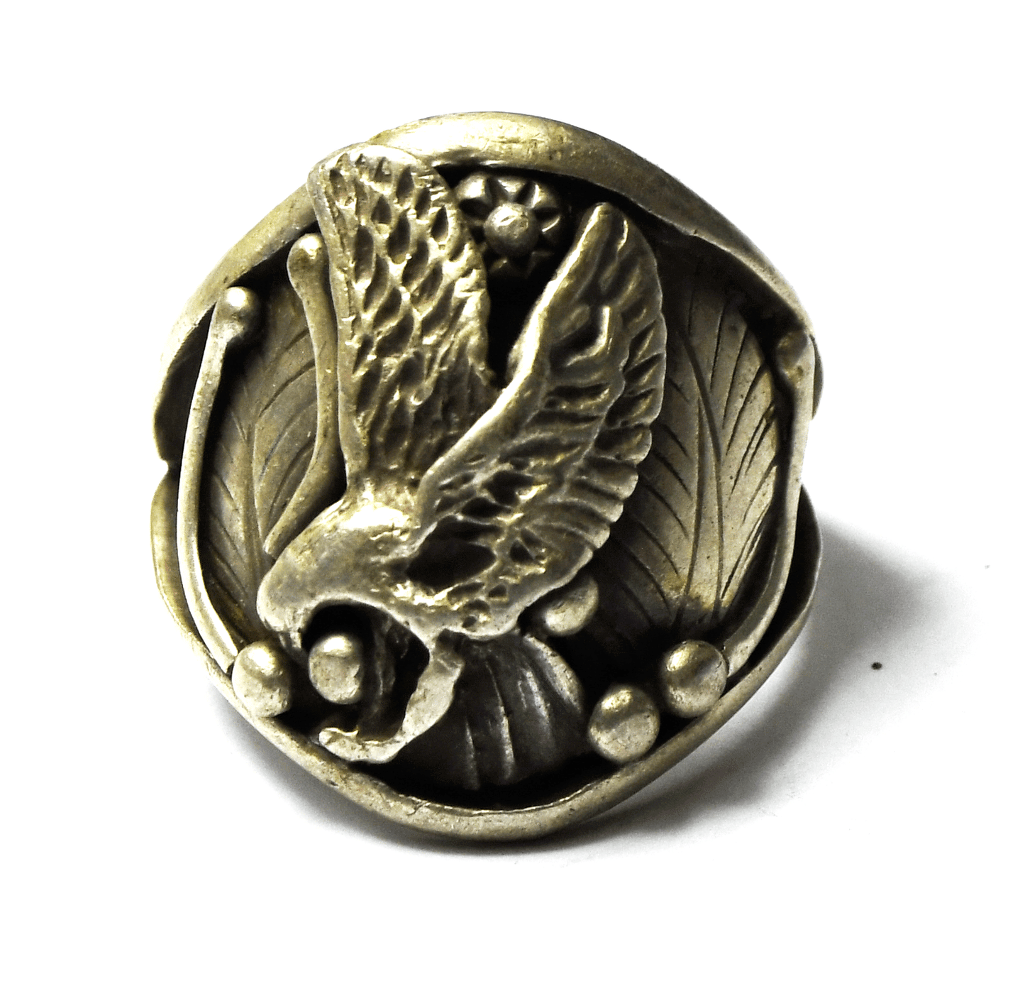 Sterling Silver CY Eagle Floral Ring 28mm Size 13