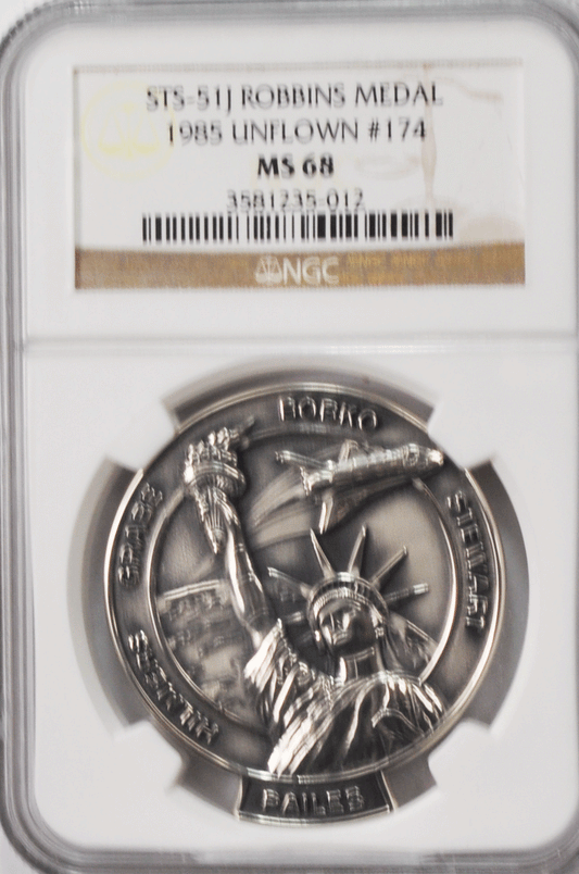 1985 STS-51J Robbins Space Silver Medal Unflown #174 NGC MS68 Atlantis