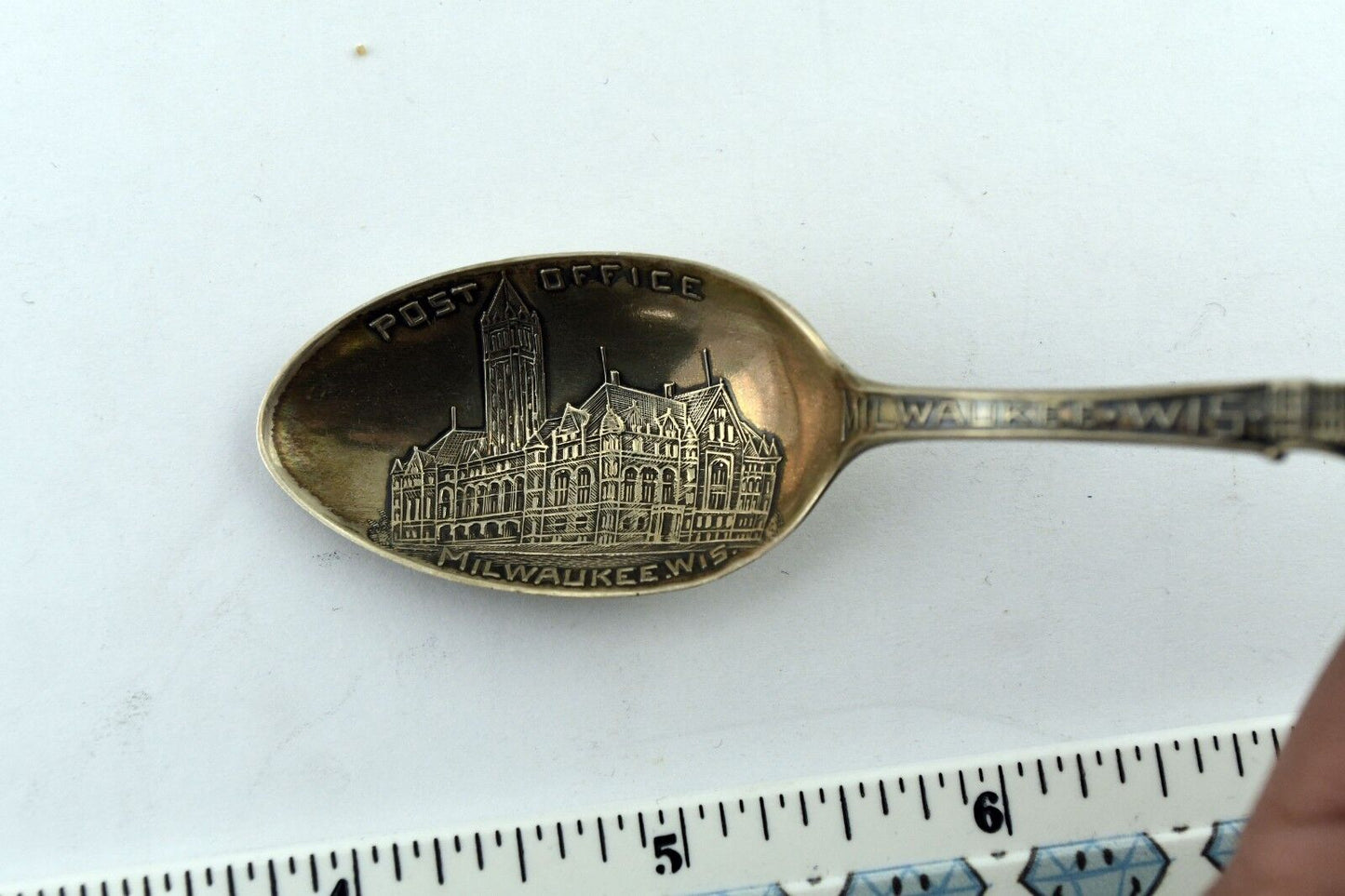 Milwaukee Wisconsin Post Office Sterling Souvenir Spoon City Hall Library Gimbel