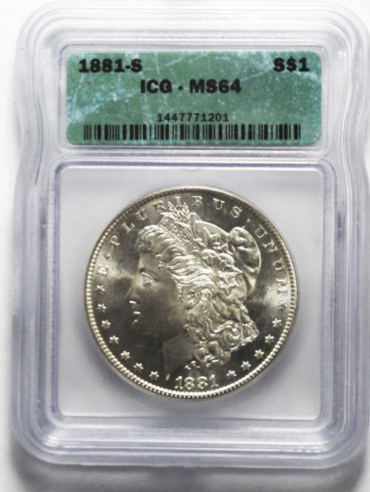 1881 S $1 Morgan Silver One Dollar San Francisco ICG MS64 BU