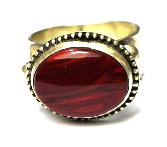 Sterling Silver TMARRA Red Agate Oval Ring 16mm Size 9 Adjustable