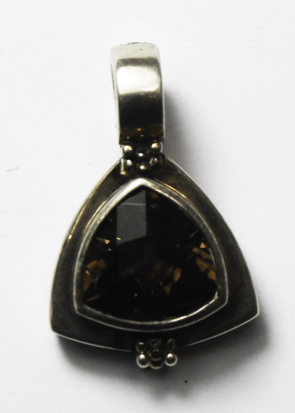Sterling Michael Dawkins Smoky Quartz Triangle Pendant 26mm x 17mm Openable Bale