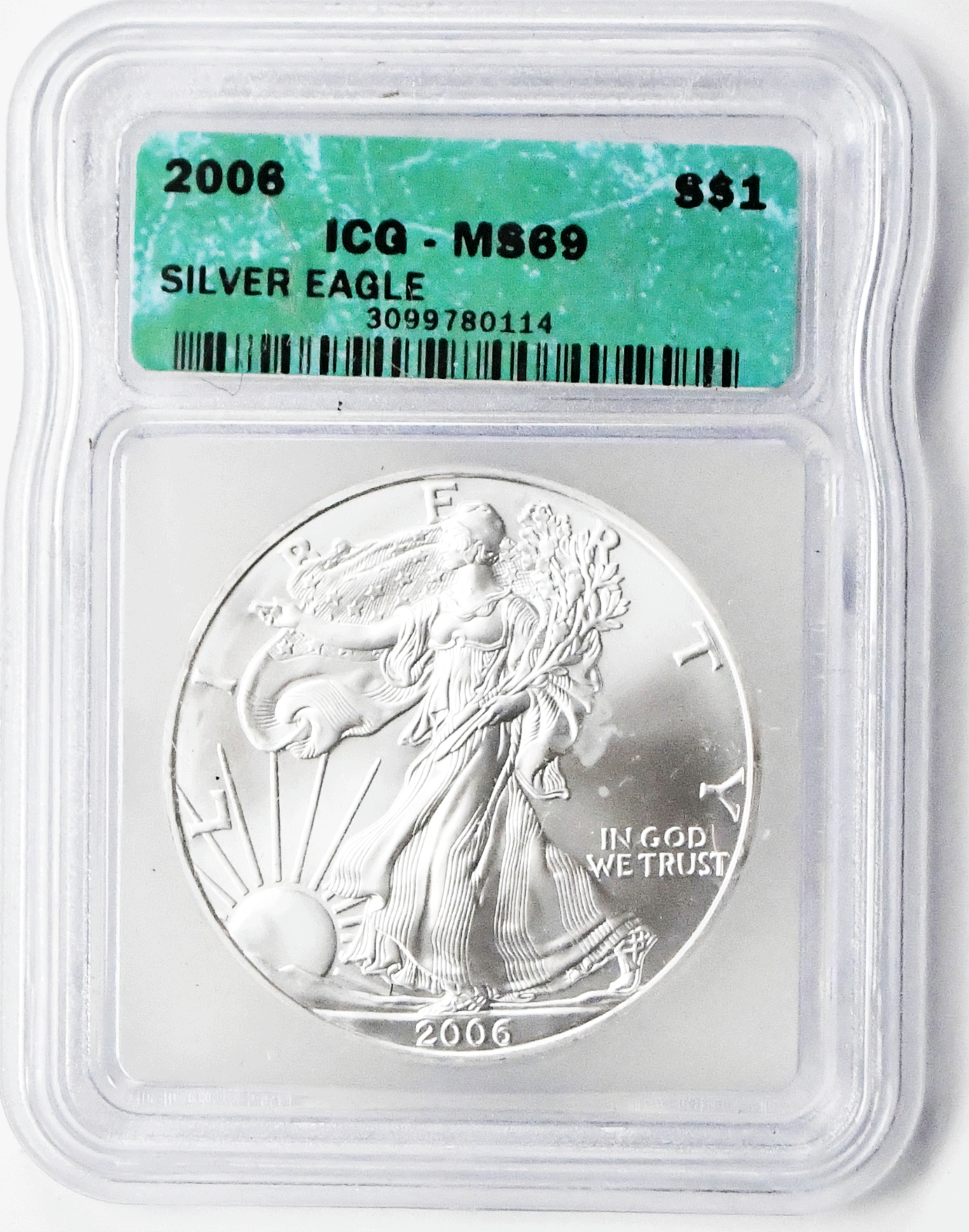 2006 $1 American Silver Eagle One Dollar MS69 ICG