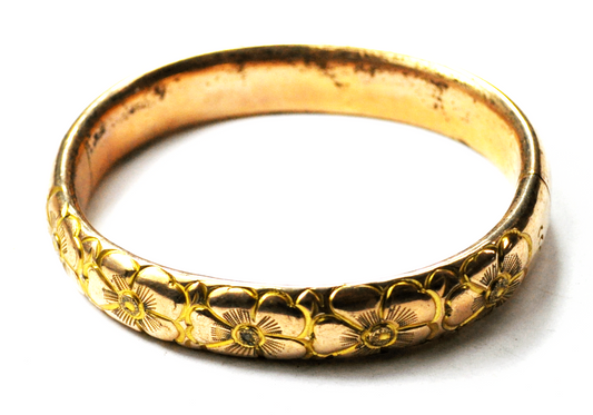 Gold Filled Flower Large Oval Hinged Bangle Bracelet 14mm