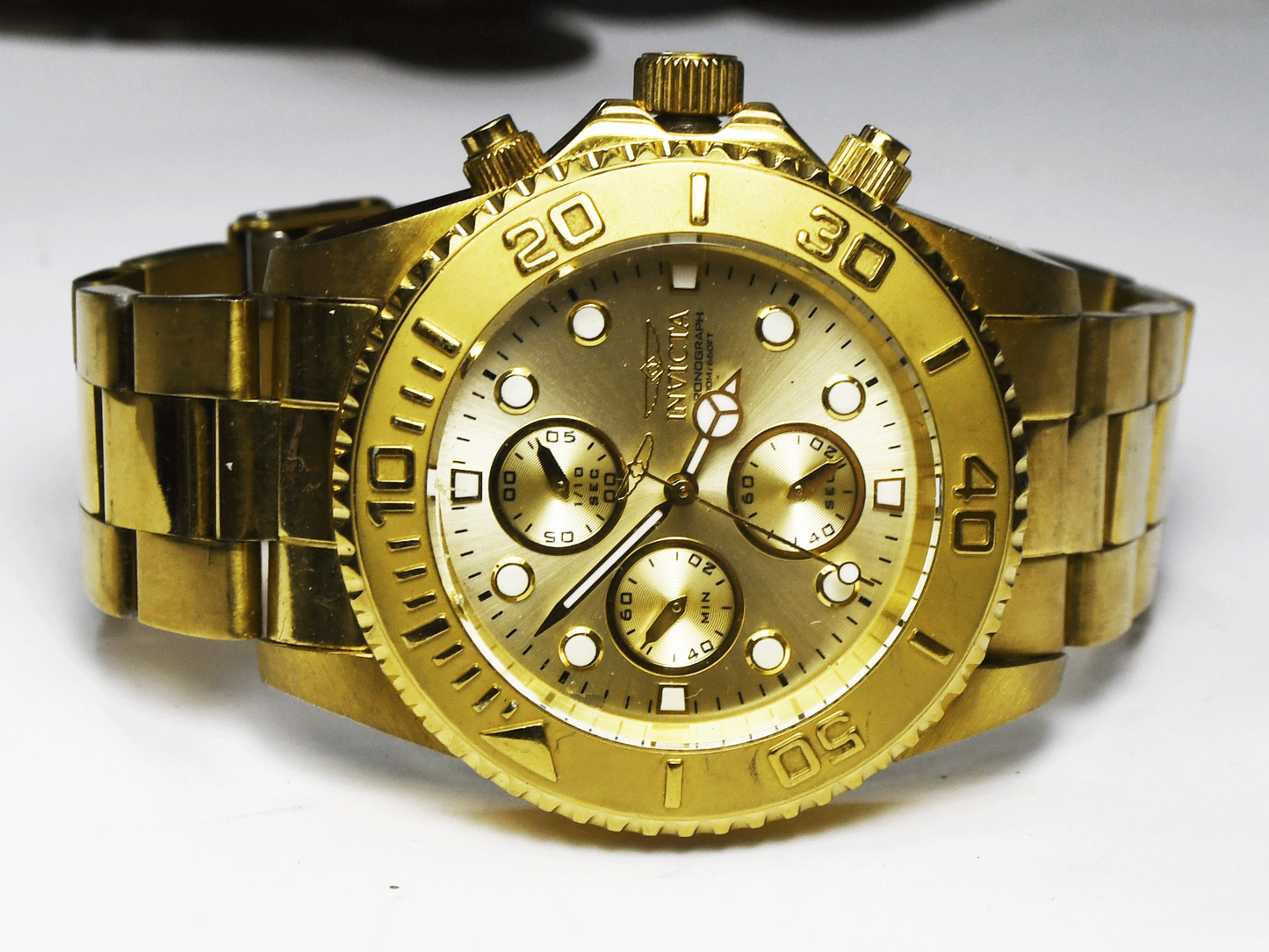 Invicta Pro Diver 1774 Gold Tone Stainless Split Second Chrongraph 45mm Watch
