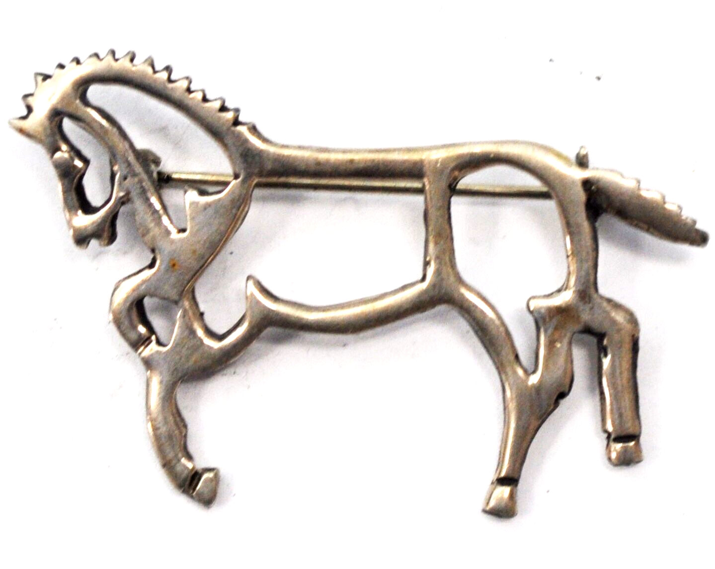 Sterling Silver Horse Outline Brooch Pin Dotted Reverse 52mm x 33mm