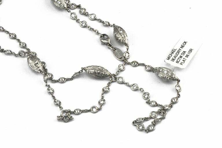 Michael Beaudry Platinum Necklace 80 Diamonds 5.50 Carat Argyle Station Swiss