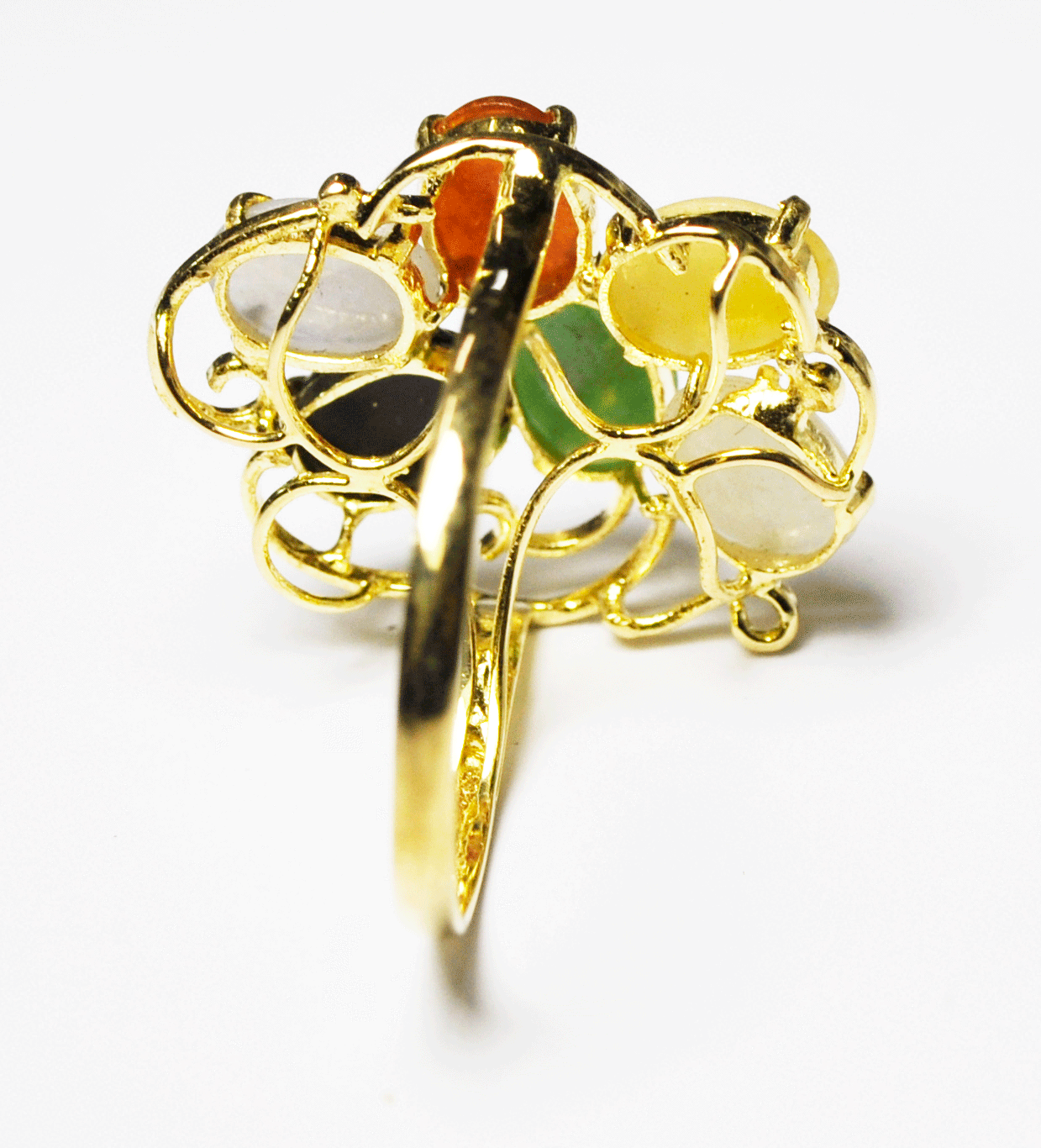 Beautiful 14k Yellow Gold Jelly Bean Wire Filigree Six Stone Ring 25mm Size 8
