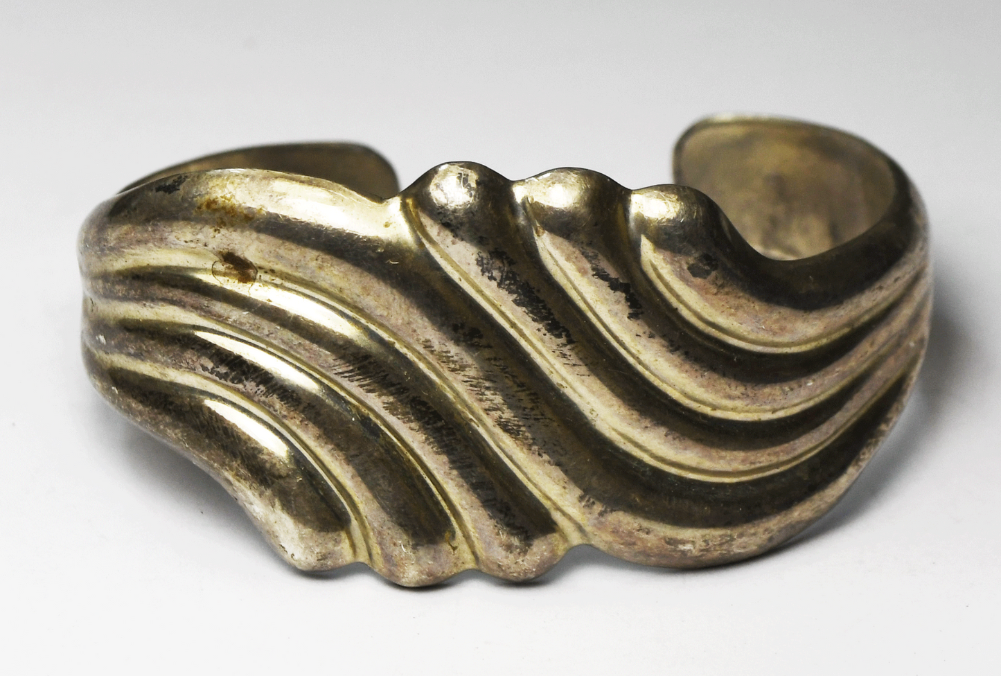 Sterling Silver Wave Stripe Cuff Bracelet 26mm Wide 6-1/4" Wrist  35g
