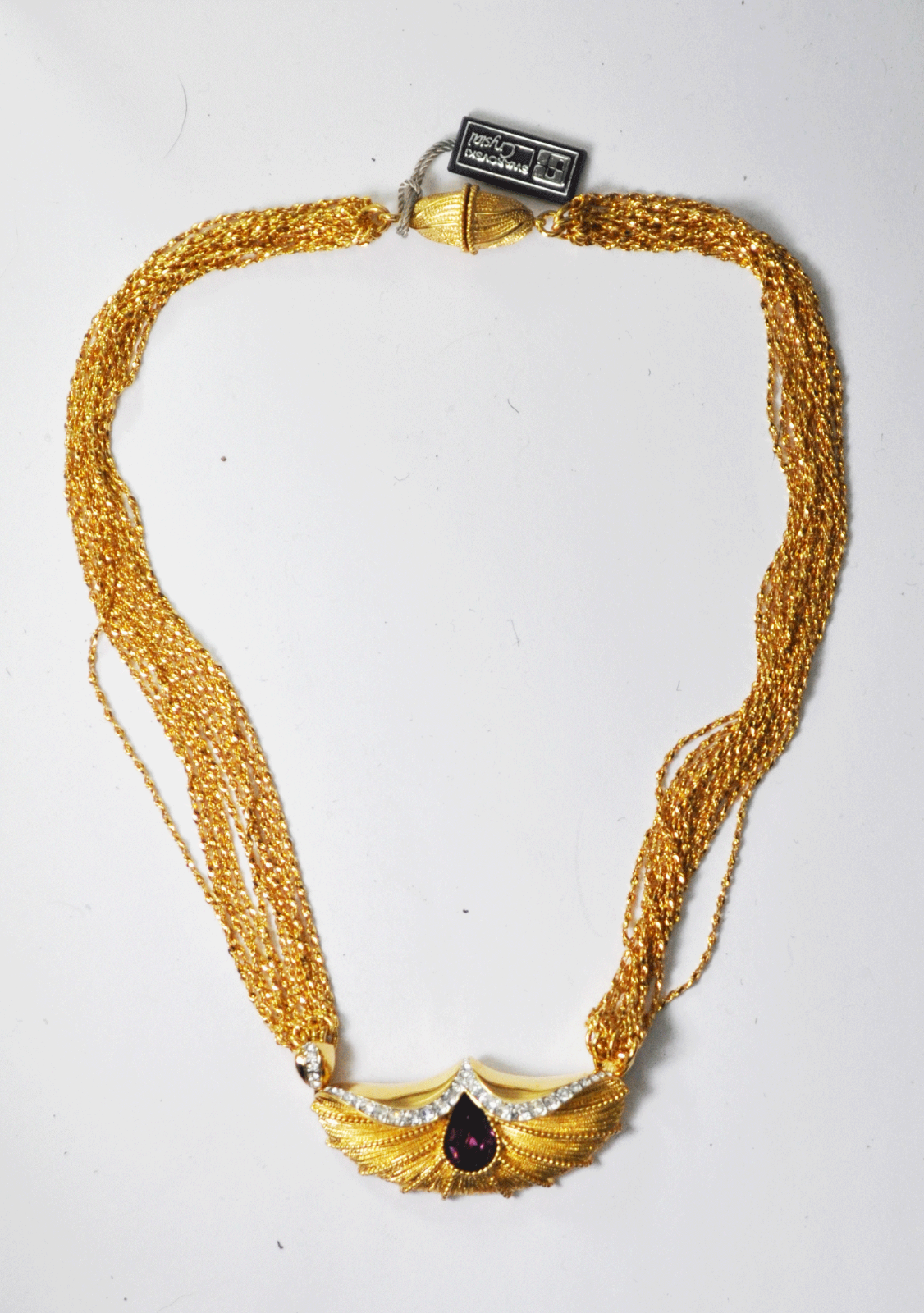 Gold Tone Costume Jewelry Purple Crystal Multi Strand Necklace 21mm 16-3/4"