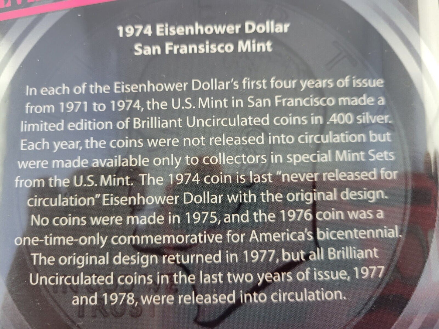 1974-S Eisenhower Dollar 40% Silver Uncirculated  Never Released for Circulation