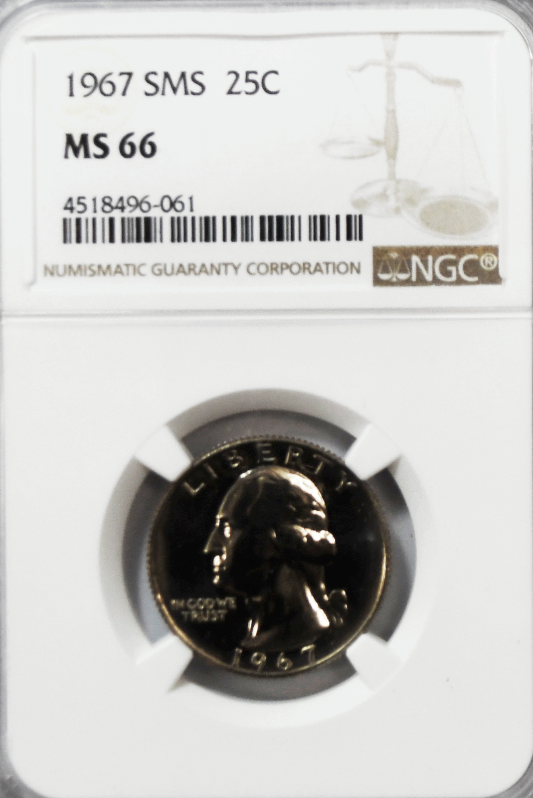 1967 SMS 25c Washington Special Mint Quarter Dollar NGC MS66 Gem Unc