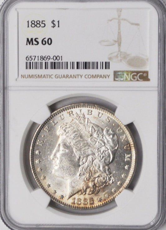 1885 $1 Morgan Silver One Dollar MS60 NGC Philadelphia