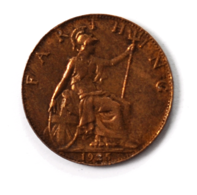 1925 1F Great Britain Farthing Bronze Coin