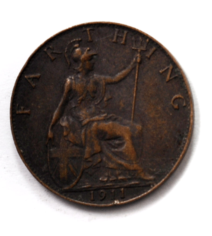 1911 1F Great Britain Farthing Bronze Coin