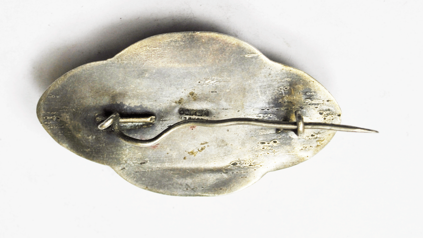 Antique Sterling Silver Mexico Purple Amethyst Fleur De Lis Brooch Pin 2" 29mm