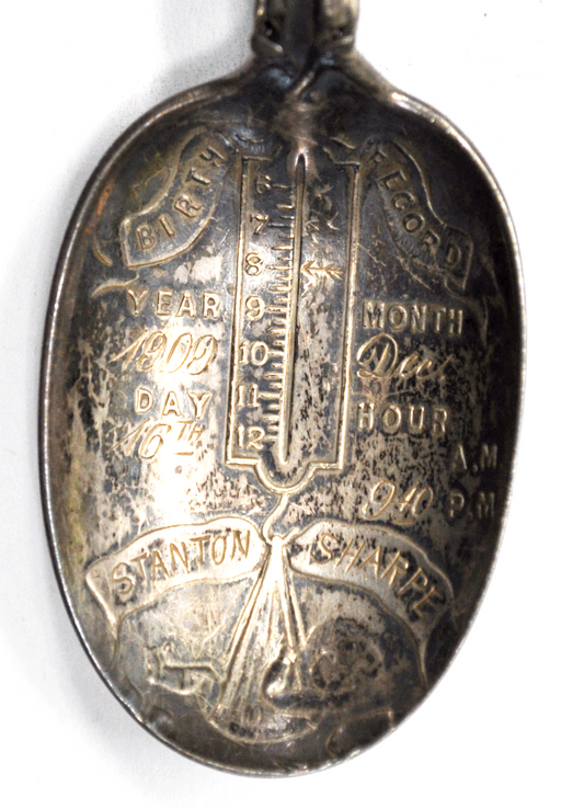 Antique Sterling Silver Birth Record Mauser Year Month Hour 4"