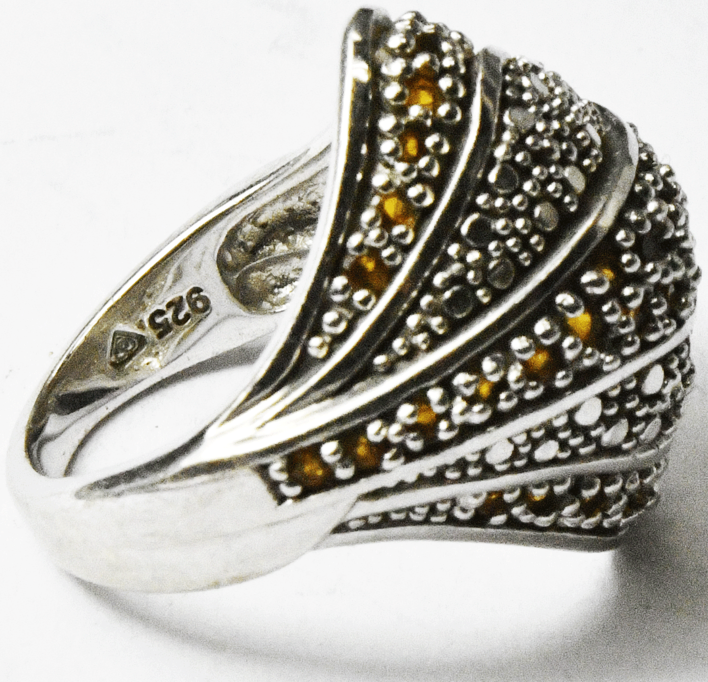 Sterling Silver Citrine Diamond Ring 22mm Size 7