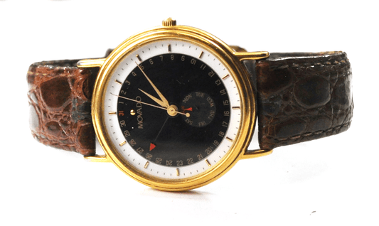 Movado 87 06 885 Black Dial Calendar Watch Swiss Quartz 33mm Gold Tone
