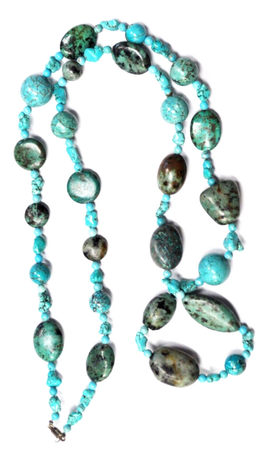 Sterling Silver Turquoise Beaded Necklace 18mm 34.5"