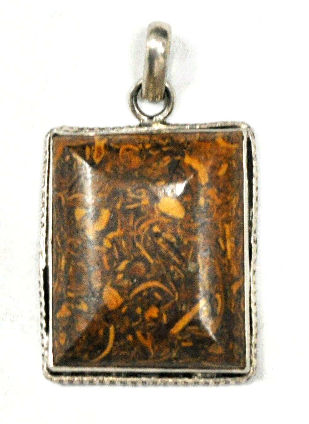 Sterling Silver Rectangle Orange Sanskrit Jasper Pendant 47mm x 28mm