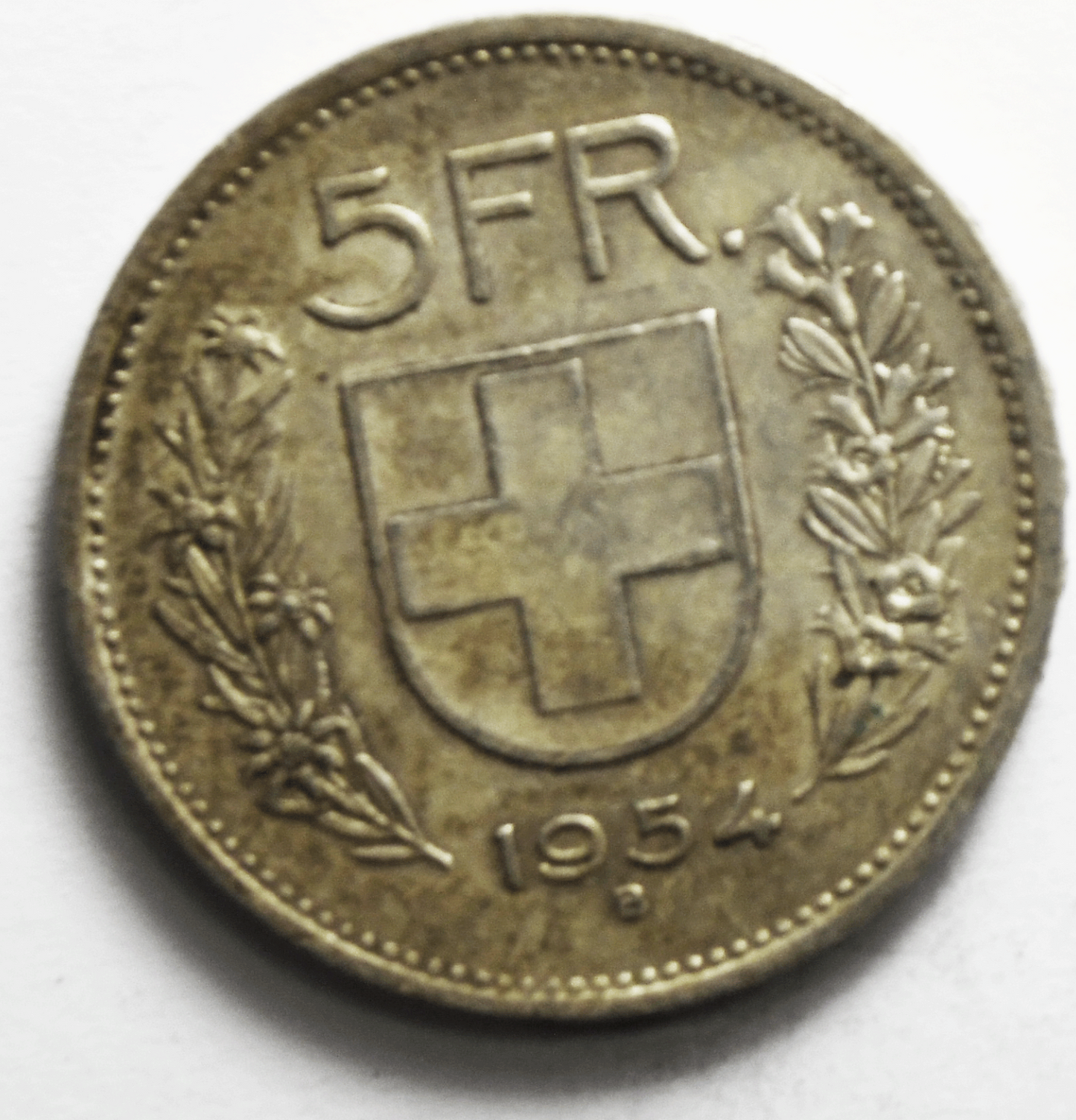 1954 B Switzerland Five 5 Francs KM# 40 Silver Coin