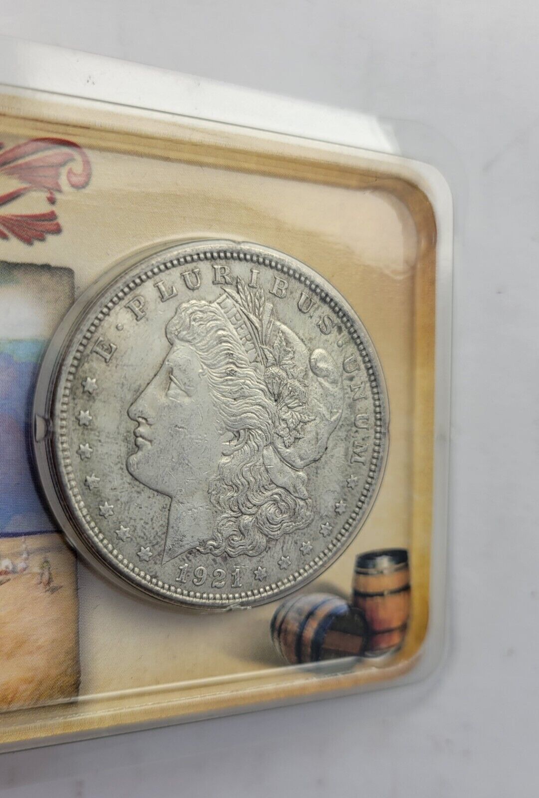 1921 P Morgan Silver Dollar in Littleton holder Wagon Trails