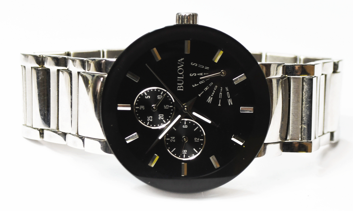 Men's Bulova Black Dial Calendar Wristwatch 96C105 40mm Quartz Stainless