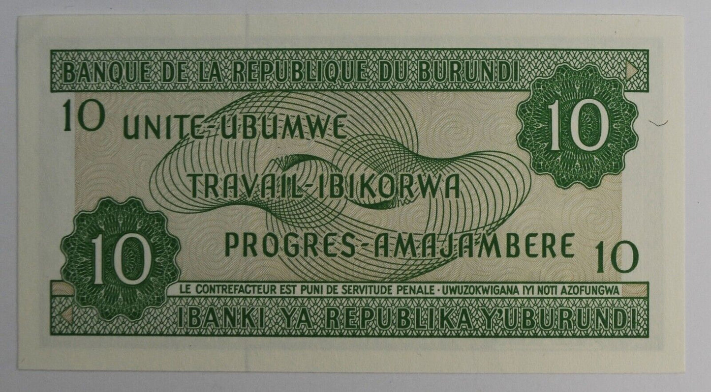 2007 Burundi 10 Ten Francs Banknote CH416539