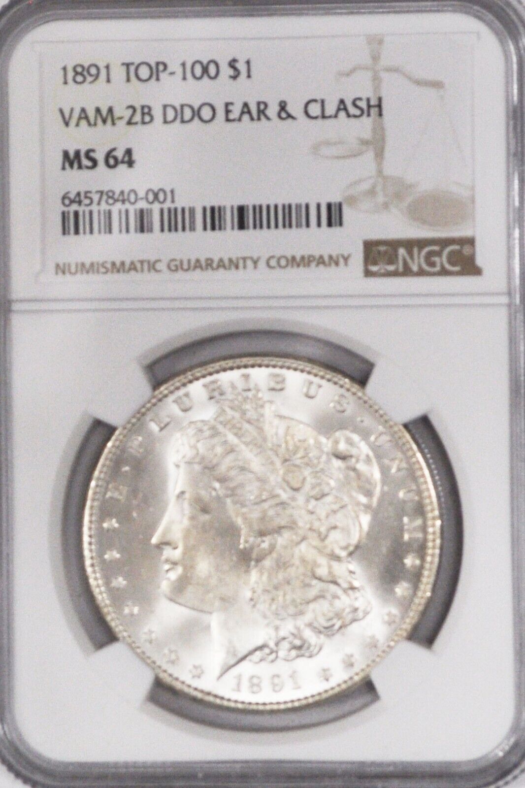 1891 $1 Morgan Silver One Dollar MS64 NGC VAM 2B Top 100 DDO Ear & Clash Top Pop
