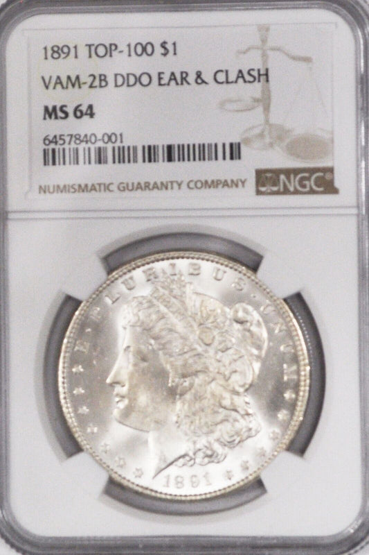 1891 $1 Morgan Silver One Dollar MS64 NGC VAM 2B Top 100 DDO Ear & Clash Top Pop