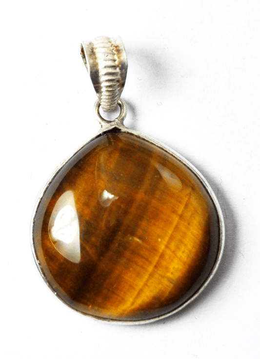 Sterling Silver Faux Teardrop Tigers Eye Hologram Pendant 1.25"