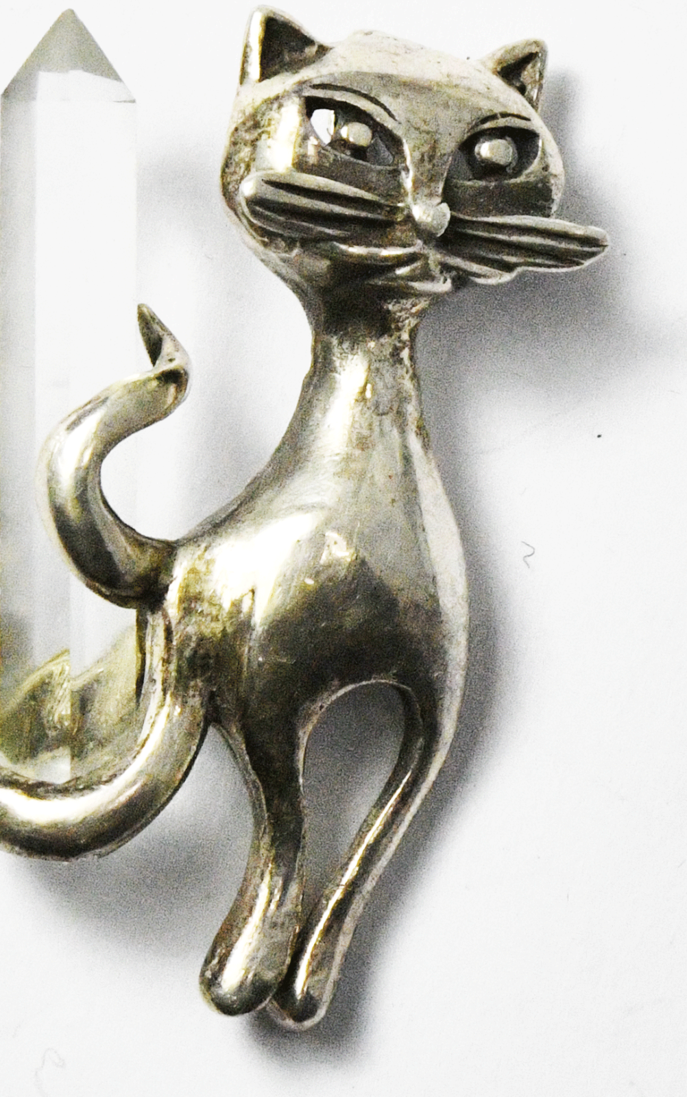 Sterling Silver Cat Quartz Crystal Pendant 39mm x 22mm