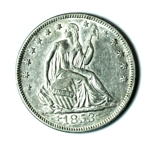 1853 50c Seated Liberty Silver Half Dollar Fifty Cents Arrows Rays AU